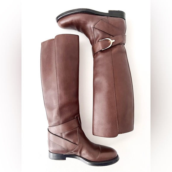 GUCCI | Stirrup Brown Leather Pull On Flat Riding Boots Tall Knee-high 36 US 6 - Picture 4 of 14